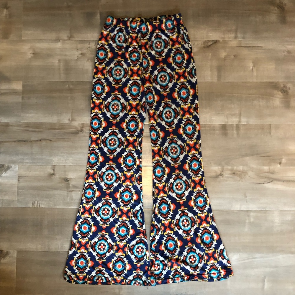 Sheer geo patterned bell bottom pants